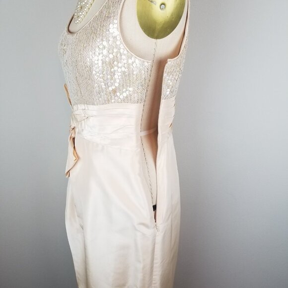 Vintage Carmen Marc Valvo Sequin & Peach Silk Champagne Cocktail Dress * Size 6 - Picture 12 of 16
